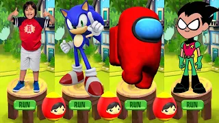 Tag with Ryan vs Sonic Dash vs Among Us Run vs Robin Teen Titans Go Subway Run - All Characters