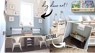 i can't believe this art nook was designed on a stairway landing! | 9 diy dino ideas!