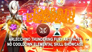 Arlecchino Thundering Fury Artifacts No Cooldown Elemental Skill Showcase - Full Time BOL Combo