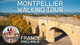 Walking Tour in MONTPELLIER - FRANCE during sunrise - 45 minutes walk - November 2023 | Jazz music