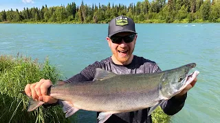 Sockeye Salmon Fishing on Sunny Summer Day on Alaska's Kenai River