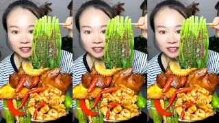 Yummy Spicy Food Mukbang: Chinese Braised Pork Belly With Chili And Vegetables 🥵 #asmr #food #viral