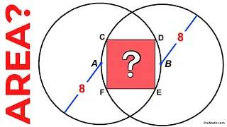 Find the Area of the Red Square in Between 2 Circles | Step-by-Step Explanation