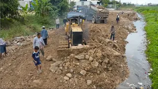 Wonderful New Road Building Technology Bulldozer Working Pushing Dirt with Dump Truck Unloading Dirt