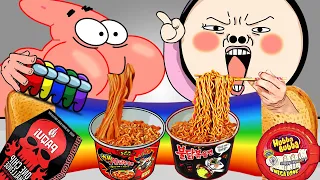 Rainbow Toast Hot Chicken Ramen Annie Mukbang - Donna VS SpongeBob!!!!!!!!!!