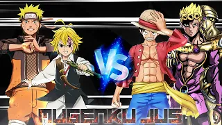 Naruto & Meliodas vs Luffy & Giorno ANIME MUGEN JUS Team Fight 2 vs 2