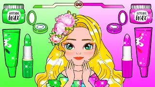 Vestir Muñecas De Papel | Pink And Green Princess Makeup Contest | Woa Doll En Spanish