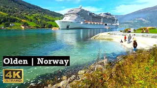 Olden, Norway 4K Walking Tour September 2023 - Cruise Ships "Anthem of the Seas" and "MSC Virtuosa"