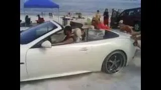 drunk new yorker get his maserati stuck on the beach