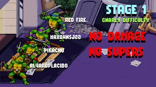 TMNT: Shredder's Revenge - 4P Co-op - Stage 1 No Damage / No Supers [Gnarly]