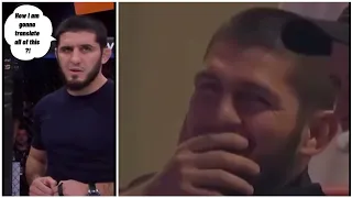 Khabib nurmagomedov can't control his laugh when Islam makhachev became translator 🤣