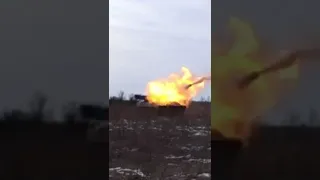 Russian SPG artillery 2S1 Gvozdika NM LNR suppress the artillery of the Ukrainian army in Popasna.
