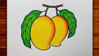 Mango Drawing || How to Draw Mango Step by Step || Mango Drawing Colour || Fruits Drawing..