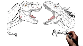 How To Draw T. Rex vs Indominus Rex | Step By Step | Jurassic World