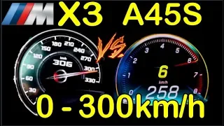 0- 300 km/h BMW X3M Competition 510hp vs Mercedes A45s 421 HP Acceleration