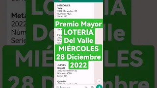 Premio Mayor LOTERIA Del Valle del MIÉRCOLES 28 de Diciembre del 2022