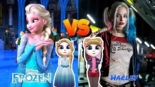 My Talking Angela'm 2 |  Frozen Elsa VS Harley Quinn | cosplay