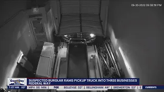 Suspected burglar rams pickup truck into 3 businesses | FOX 13 Seattle