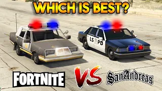 GTA 5 : FORTNITE POLICE CAR VS SAN ANDREAS COP CAR (WHICH IS BEST?)