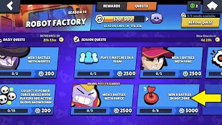 Brawl Stars ROBOT FACTORY SEASON QUESTS COMPLETE QUESTS COMPLETE REWARDS IN BRAWL PASS RIGHT NOW GO