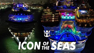 OUR FIRST NIGHT DRONE CAPTURE OF THE ICON OF THE SEAS SAILING FROM MIAMI. PORT MIAMI EXCLUSIVE!