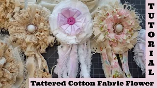 Cotton Fabric Flower Diy 1, Tattered rag Flower, no sew, Shabby Chic, Boho Flower.