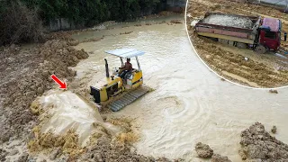 Incredible action! Amazing Dozer Demonstrates Skill in Pushing Soil Stone in Water Refill land