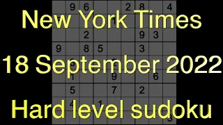 Sudoku solution – New York Times sudoku 18 September 2022 Hard level