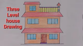 Triple level house drawing | Draw house/ How to draw landscape