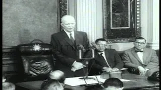 President Dwight D Eisenhower talks about Russian statements during a press confe...HD Stock Footage