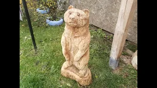 Bear made of Wood (oak), Wood Carving with a Chainsaw - Master class! Wood Carving!