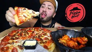 Pizza Hut PAN + Buffalo Hot Wings MUKBANG