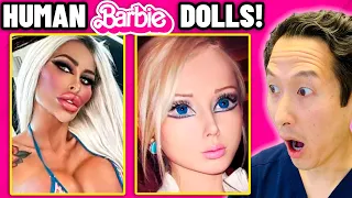 Plastic Surgeon Reacts to Human BARBIE Dolls! Extreme Bodies Explained! #barbiemovie #barbie