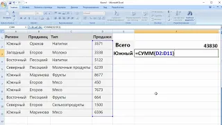 Выборочное суммирование в Excel функцией сумм()