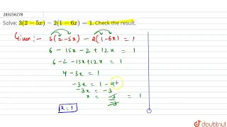 Solve: 3(2-5x)-2(1-6x)=1. Check the result. | CLASS 6 | LINEAR EQUATIONS  IN ONE VARIABLE  | MAT...