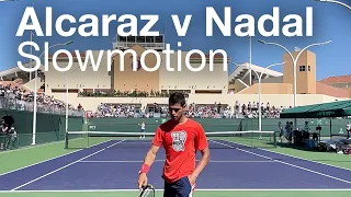 Alcaraz vs Nadal - Super Slowmotion at Indian Wells 2022 Practice Highlight -  Court Level