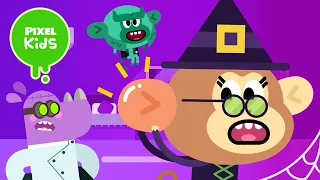 Five Little Monsters | Halloween Nursery Rhymes for Kids | Pixel Kids