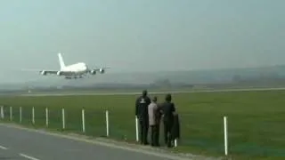 A380 loud engine howl up during employees flyby.