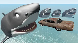 BeamNG Drive Extreme Cars Jumping Into Mouth of Giant Sharks In Water | Cars Crashes Compilation