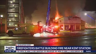 Firefighters battling large building fire near Kent Station (9:00 a.m. update) | FOX 13 Seattle