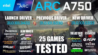 ARC A750 8GB Launch Driver VS Previous Driver VS New Driver | R9-7950X3D | 1080p - 25 Games Tested