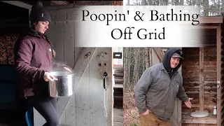 Poopin' & Showering In The Woods (super cold)┃OFF GRID MAINE CABIN