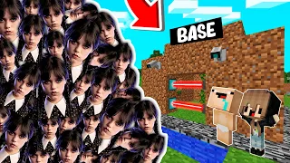 RETO DE LA BASE VS 1000000 MERLINA ADDAMS 😨😱 BASE BEBE NOOB VS WEDNESDAY MINECRAFT