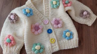 Super Easy Knitting Crochet Baby  Cardigan Flower Pattern / Çok kolay tığ işi çiçek modeli
