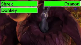 Shrek (2001) Dragon’s Keep Scene with healthbars