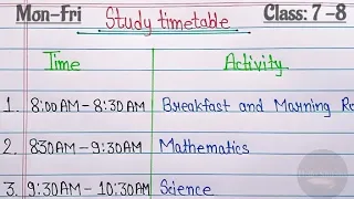 Study timetable for class 7-8