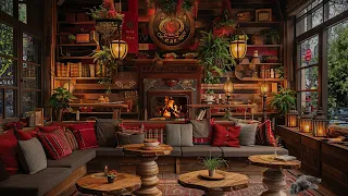 Rainy Monday 🌧️Warm Space by the Fireplace and Smooth Jazz Music - Jazz to Relax and Rest