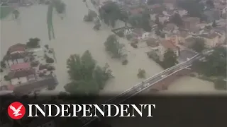 Aerial footage shows extent of devastating floods in northern Italy