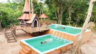 Absolutely Perfect ! Build Ancient Technology Treehouse With Swimming Pool