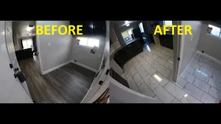 DIY - TimeLapse - Kitchen Floor Porcelain Tile install and Vinyl Flooring install